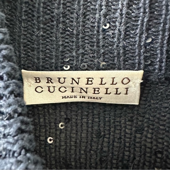 BRUNELLO CUCINELLI Mock Neck Navy Blue Sequin Zip-Up Sweater SZ S - Picture 4 of 8